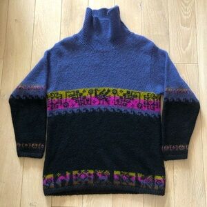 Vintage United Colors of Benetton Wool Geometric Colorwork Sweater Made in Italy